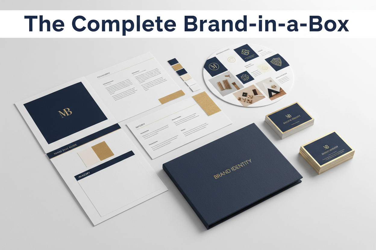 The Complete Brand-in-a-Box - brand style guide, color swatches, business cards and mood board